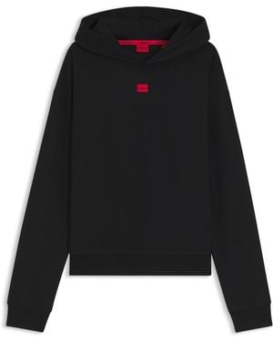 HUGO Sudadera Con Capucha En Punto Elástico Con Etiqueta Con Logo Roja - Negro