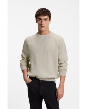 BOSS Relaxed-Fit Jumper With Ribbed Zig-Zag Structure - Grey