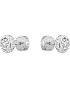 BOSS Tone Stud Earrings With Crystal Core - Weiß