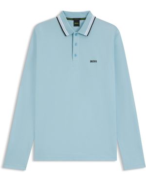 BOSS Longsleeve-Poloshirt Aus Baumwoll-Piqué - Blau