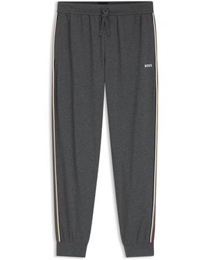 BOSS Pantalones De Pijama De Algodón Elástico Con Rayas Laterales De La Firma - Gris