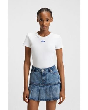 HUGO Stretch-Cotton Slim-Fit T-Shirt With Logo Badge - White