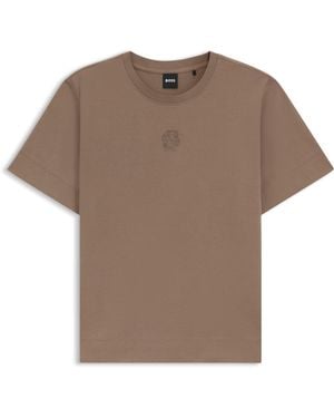 BOSS T-Shirt En Coton Mercerisé Avec Monogramme Double B - Marron