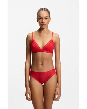 HUGO Lace Briefs With Branded Waistband - Red