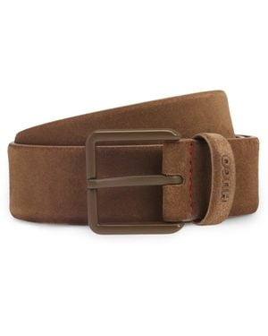 HUGO Suede Belt With Tonal Pin Buckle - Brown