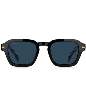 BOSS Zonnebril Van Acetaat Met Goudkleurige Details - Blauw