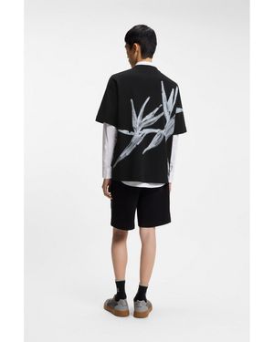 HUGO Oversize-Fit Cotton T-Shirt With Bold Printed Logo - Black