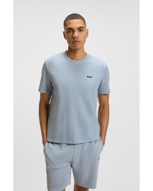 BOSS Waffle-Structured Pyjama T-Shirt With Embroidered Logo - Blue