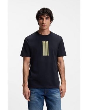BOSS Cotton-Jersey T-Shirt With Logo Artwork - Blue