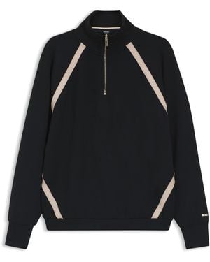 BOSS Sweatshirt Met Ritskraag En Contrasterende Inzetten - Zwart