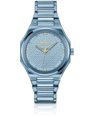 HUGO Steel Watch With Logo-Textured Dial - Blue