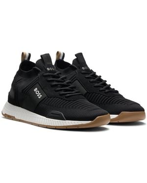 BOSS Titanium_runn Structured-knit Sock Trainers With Branding - Black