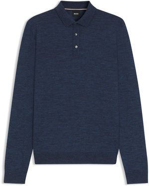BOSS Regular-Fit Strick-Poloshirt Aus Schurwolle - Blau