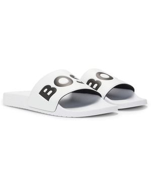 BOSS Italian-Made Slides With Large Logo Detail - White