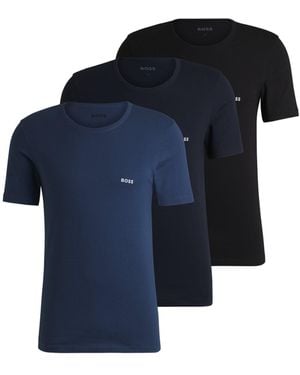 BOSS Three-Pack Of Cotton Underwear T-Shirts With Logo Embroidery - Blue