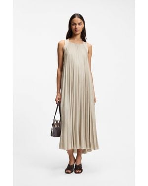 BOSS Halterneck Dress With Plissé Pleats - Natural