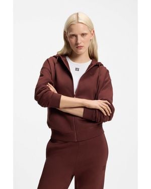 HUGO Cotton-Terry Zip-Up Hoodie With Stacked-Logo Embroidery - Brown