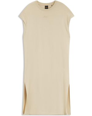 BOSS Cap-Sleeve Jersey Dress With Logo Detail - White