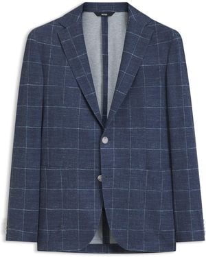 BOSS Slim-Fit Colbert Van Geruite Stretchjersey - Blauw