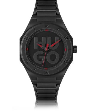 HUGO Schwarze Uhr Mit Silikonarmband Und Stack-Logo-Zifferblatt