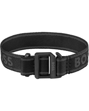 BOSS Woven Logo-Strap Cuff With Adjustable Buckle - Black