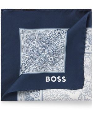 BOSS Pochet Van Zijde Met Print - Blauw