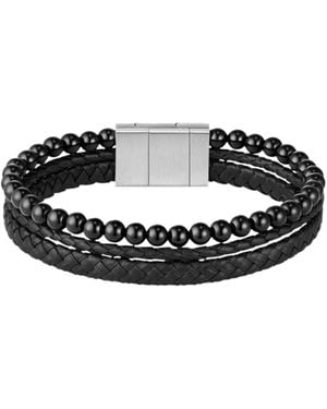 BOSS Cuff With Tiger Beads And Braided Leather - Black