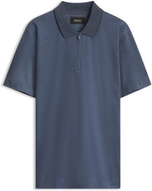 BOSS Polo De Algodón Con Cremallera En El Cuello - Azul