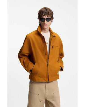 HUGO Stretch-Cotton Jacket With Zipped Chest Pocket - Brown