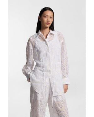 BOSS Regular-Fit Blouse With Embroidered Flowers - White