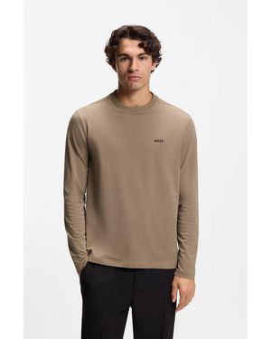 BOSS Stretch-Cotton T-Shirt With Contrast Logo - Brown