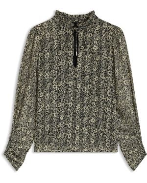BOSS Relaxed-Fit Seersucker Blouse Met Print - Groen