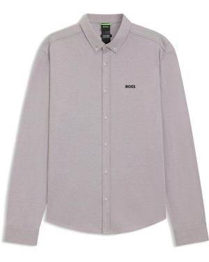BOSS Regular-Fit Overhemd Van Kreukbestendige Katoenjersey - Grijs