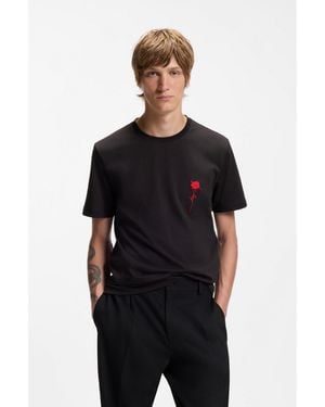 HUGO Cotton T-Shirt With Logo Artwork - Black
