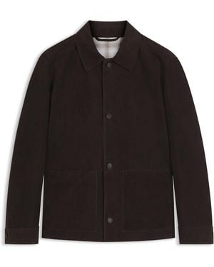 BOSS Jacke Aus Wildleder Mit Knopfleiste Und Kariertem Futter - Schwarz