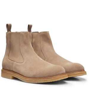 BOSS Suede Chelsea Boots With Elasticated Panels - Natural