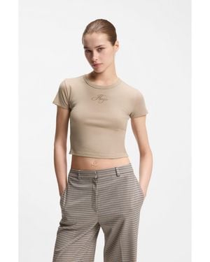 HUGO Cotton-Blend T-Shirt With Embroidered Logo - Grey