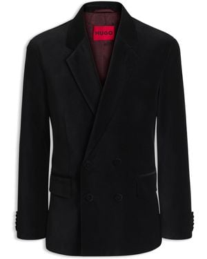 HUGO Double-Breasted Velvet Blazer With A Modern Fit - Black