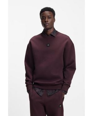 HUGO Cotton-Blend Sweatshirt With Stacked-Logo Badge - Red