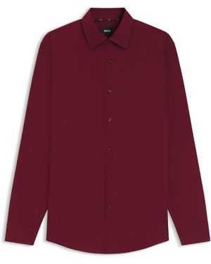 BOSS Slim-Fit Hemd Aus Elastischer Baumwoll-Popeline Mit Bügelleichtem Finish - Rot