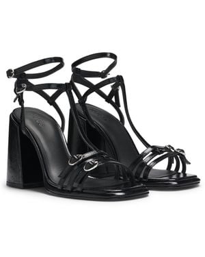 HUGO Leather Sandals With Chunky Block Heel - Black