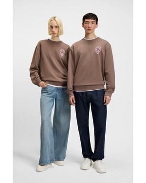 HUGO All-Gender Sweatshirt With Happy Artwork - Brown