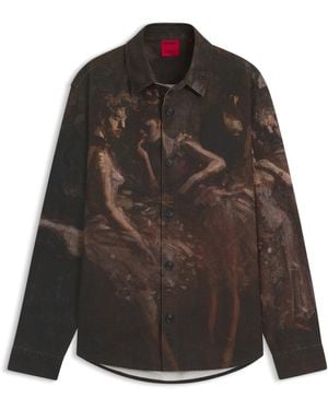 HUGO X Apoh Oversized-Fit Katoenen Overhemd Met Ballerinaprint - Bruin