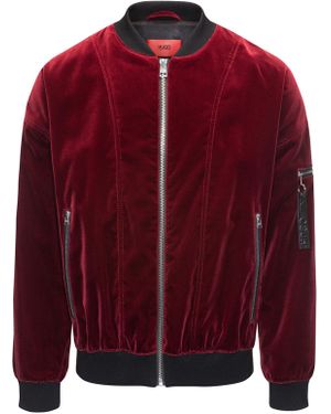 HUGO Velvet Bomber Jacket In An Oversized Fit - Red