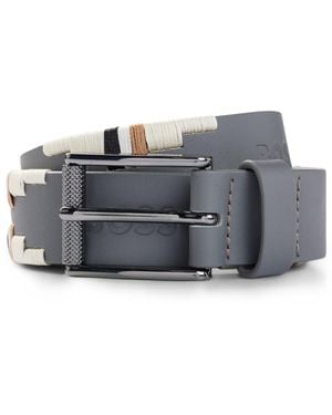 BOSS Equestrian Polo Belt With Embroidered Pattern - Grey