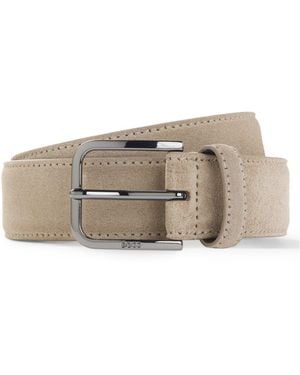 BOSS Leather Business Belt With Polished Gunmetal Buckle - Grey