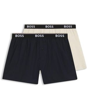 BOSS Pantalones De Pijama De Algodón Suave Con Logotipo En La Cintura - Azul