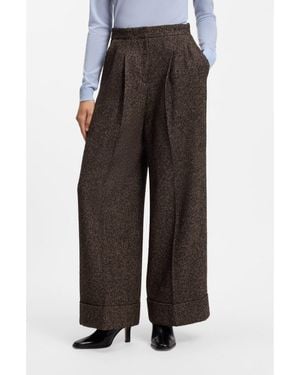 BOSS Wide-Leg Herringbone Trousers - Black