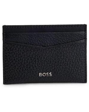 BOSS Grained-Leather Card Holder With Metal Logo - Black