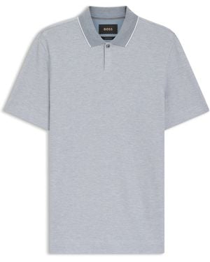 BOSS Poloshirt Aus Baumwolle Und Seide Mit Dreifarbiger Struktur - Grau
